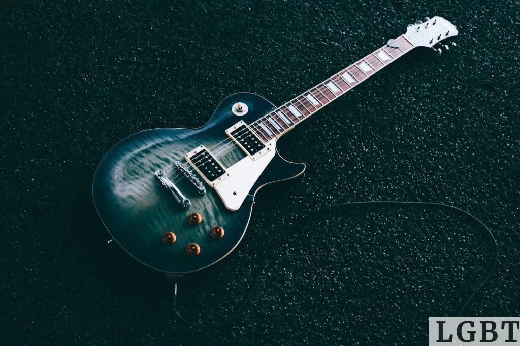 black whiskered single-cutaway electric guitar